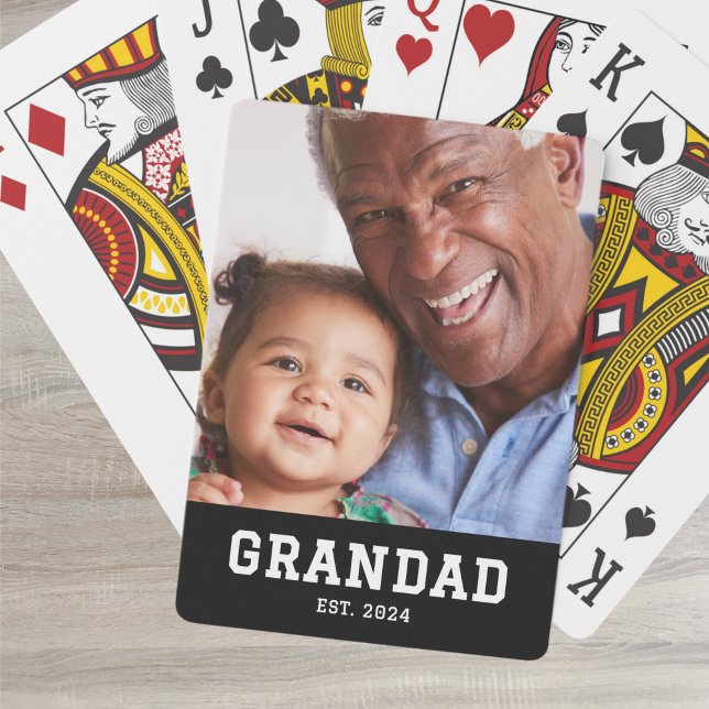 Grandad Established Bold Black Photo Poker Cards (Creator Uploaded)