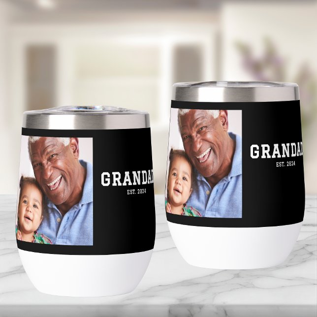 Grandad Established Bold Black Photo Thermal Wine Tumbler (Creator Uploaded)