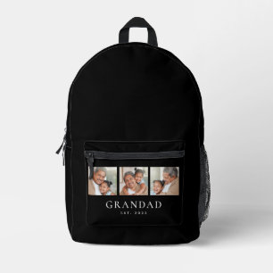 Grandad Established Modern 3 Photo Black Printed Backpack