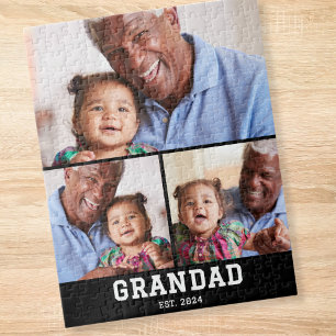 Grandad Established Modern Bold 3 Photo Jigsaw Puzzle