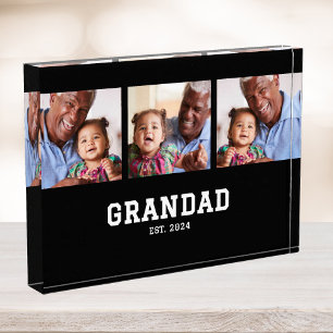Grandad Established Modern Bold Bold Black 3 Photo Acrylic Award