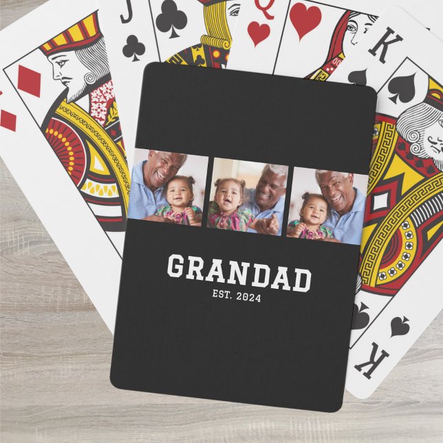 Grandad Established Modern Bold Bold Black 3 Photo Poker Cards (Creator Uploaded)
