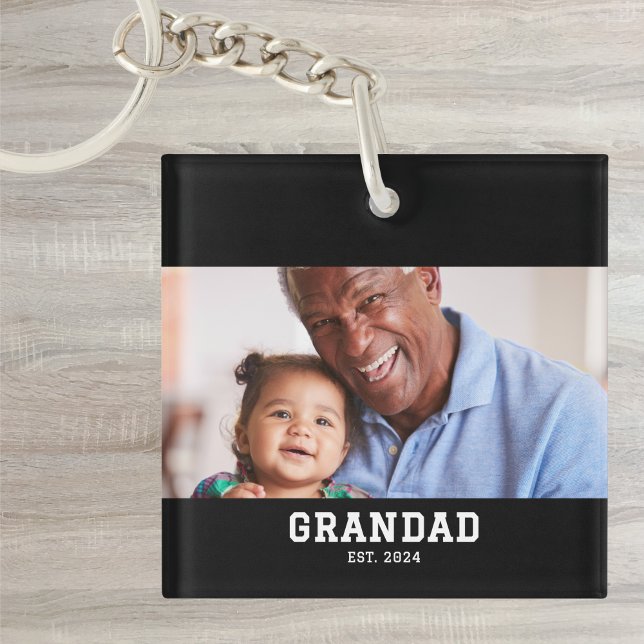Grandad Established Modern Bold Photo Keychain (Creator Uploaded)
