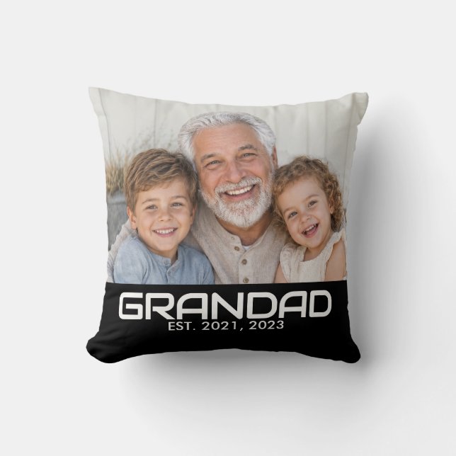 Grandad Established Modern Bold Photo Throw Pillow (Front)