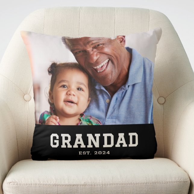 Grandad Established Modern Bold Photo Throw Pillow (Creator Uploaded)