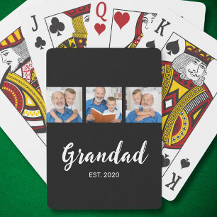 Grandad Established Modern Script 3 Photo Black  Poker Cards