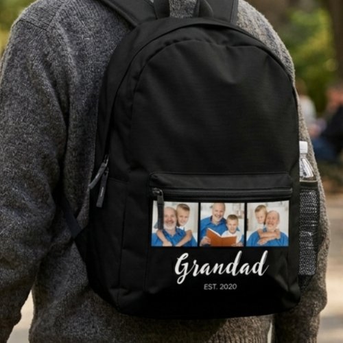 Grandad Established Modern Script 3 Photo Black  Printed Backpack