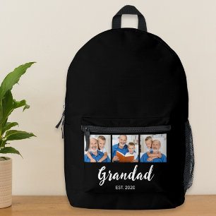 Grandad Established Modern Script 3 Photo Black Printed Backpack