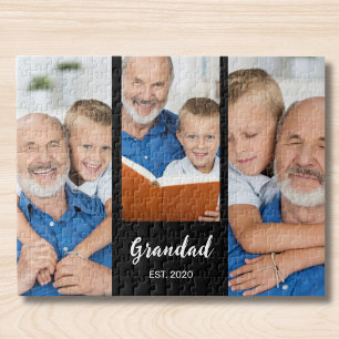 Grandad Established Modern Script 3 Photo Jigsaw Puzzle