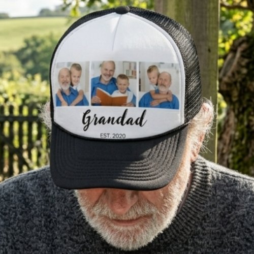 Grandad Established Modern Script 3 Photo  Trucker Hat