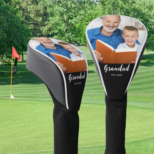 Grandad Established Modern Script Photo Golf Head Cover (Creator Uploaded)