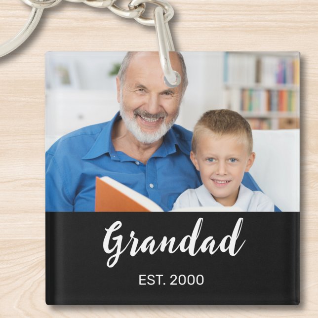 Grandad Established Modern Script Photo Keychain (Creator Uploaded)