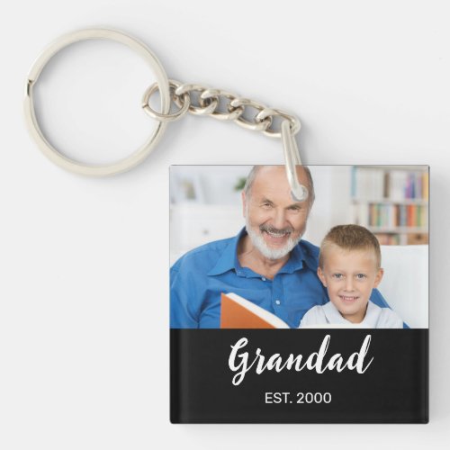 Grandad Established Modern Script Photo Keychain