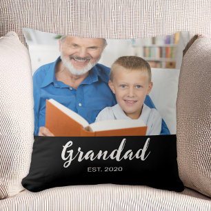 Grandad Established Modern Script Photo Throw Pillow