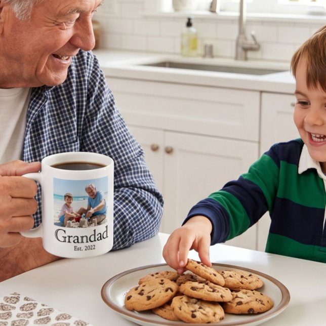 Grandad Established Photo Black Bold Minimal Coffee Mug (Creator Uploaded)
