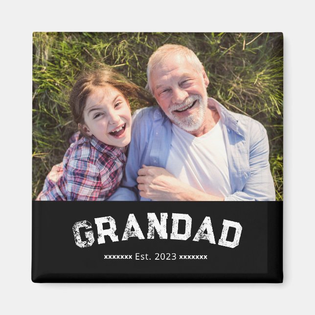 Grandad Established Photo Gift Black Magnet (Front)