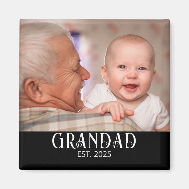 Grandad Established Photo Gift Magnet (Front)