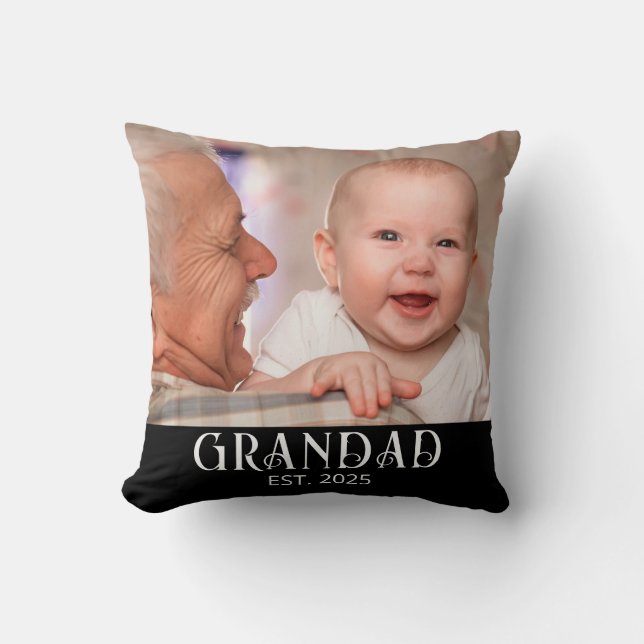 Grandad Established Photo Gift Throw Pillow (Front)