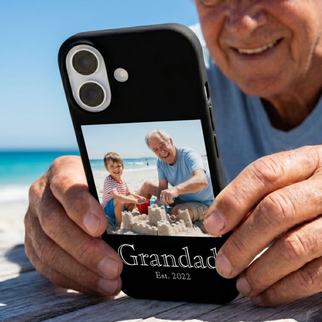 Grandad Established Photo White Bold Minimal Text Case-Mate iPhone Case (Creator Uploaded)