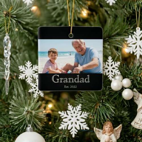 Grandad Established Photo White Bold Minimal Text Ceramic Ornament