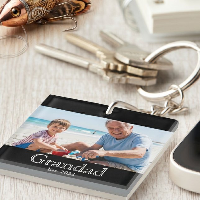 Grandad Established Photo White Bold Minimal Text Keychain (Creator Uploaded)