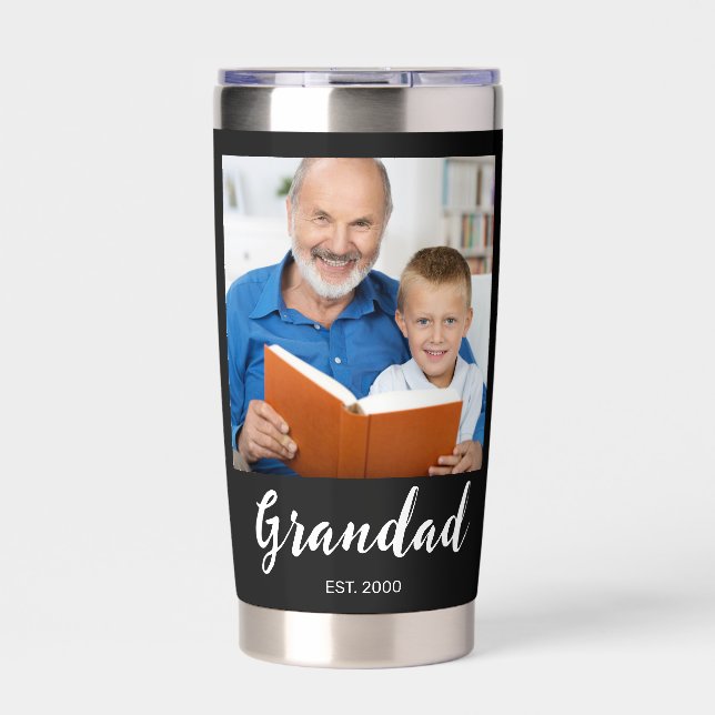 Grandad Established Script 2 Photo Black Insulated Tumbler (Front)