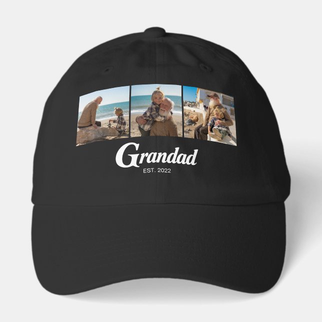 Grandad Established Script Black 3 Photo Hat (Front)