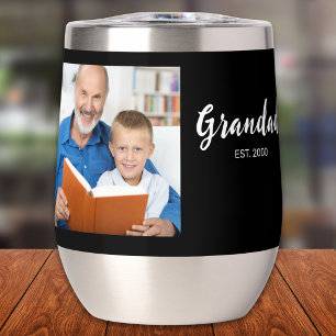 Grandad Established Script Photo Black Thermal Wine Tumbler