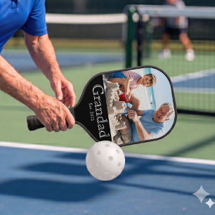 Grandad Established White Bold Minimal Text Photo Pickleball Paddle