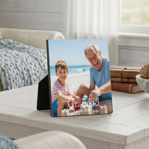 Grandad Established White Bold Minimal Text Photo Plaque