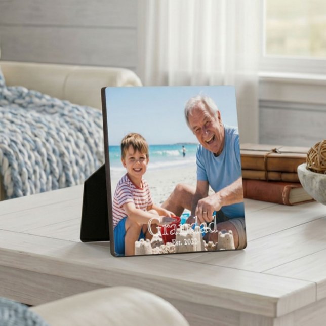 Grandad Established White Bold Minimal Text Photo Plaque (Creator Uploaded)