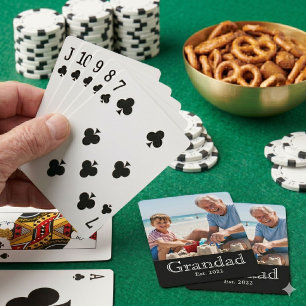 Grandad Established White Bold Minimal Text Photo Poker Cards