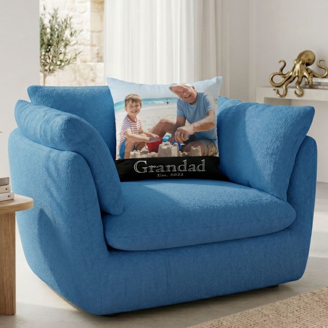 Grandad Established White Bold Minimal Text Photo Throw Pillow (Creator Uploaded)