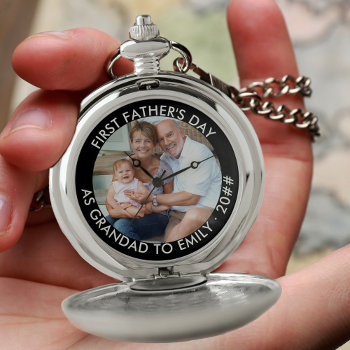 Grandad First Fathers Day Personalized Photo Pocket Watch by darlingandmay at Zazzle