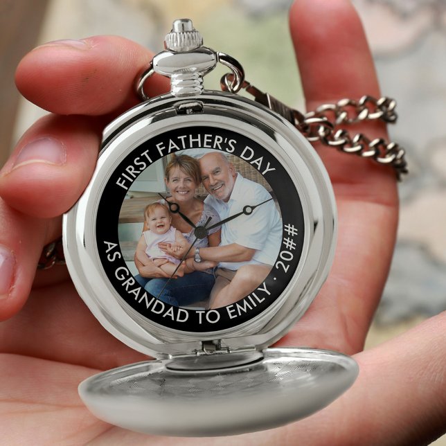  Grandad First Fathers Day Personalized Photo Pocket Watch (Creator Uploaded)