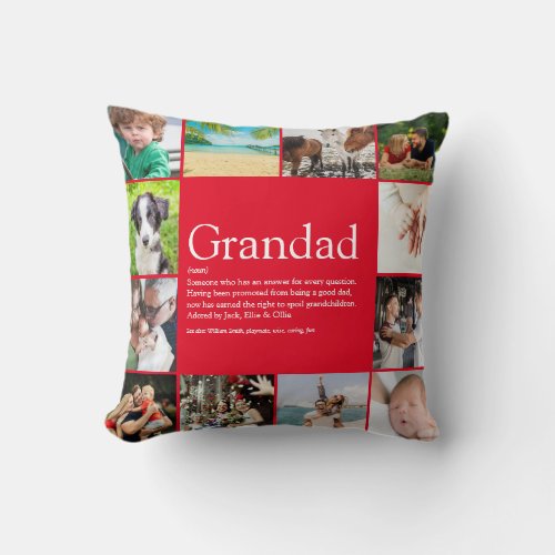 Grandad Grandpa Papa Definition 12 Photo Fun Red Throw Pillow