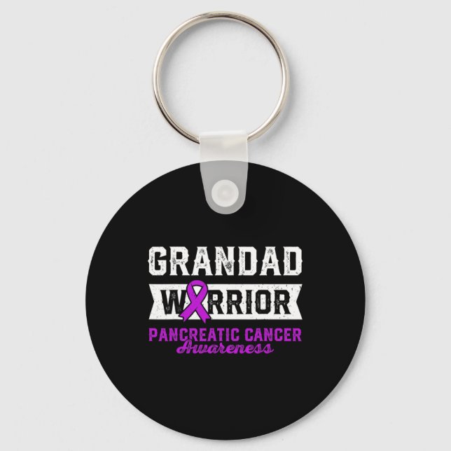 Grandad Of A Warrior Pancreatic Purple Ribbon Supp Keychain (Front)