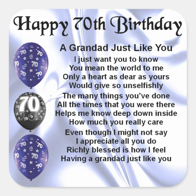 Grandad Poem 70th Birthday Square Sticker Zazzle