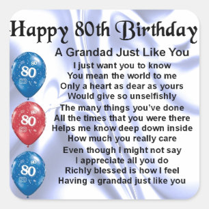 Grandad poem - 80th Birthday Design Square Sticker