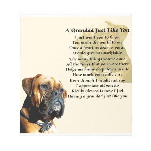 Grandad Poem _ Boxer Dog Design Notepad