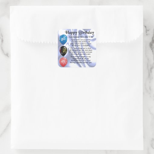 Grandad Poem Happy Birthday Design Square Sticker Zazzle