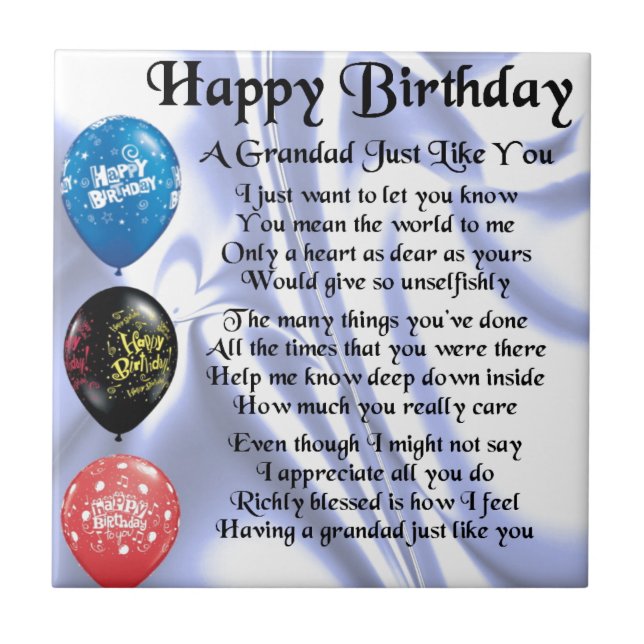 Grandad poem - Happy Birthday design Tile (Front)
