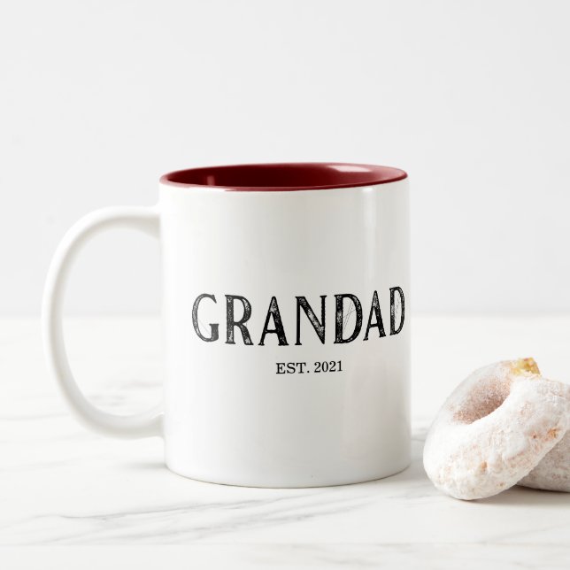 Grandad  Year Established Two-Tone Coffee Mug (With Donut)