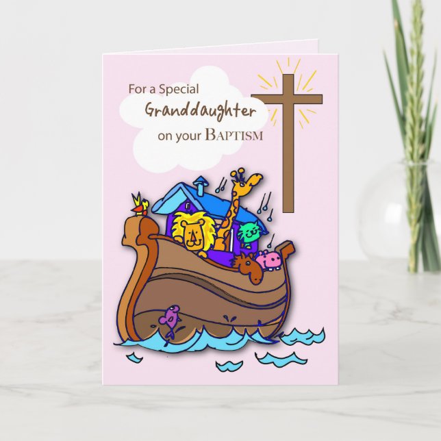 Grandaughter Baptism Congratulations, Noahs Ark Card (Front)