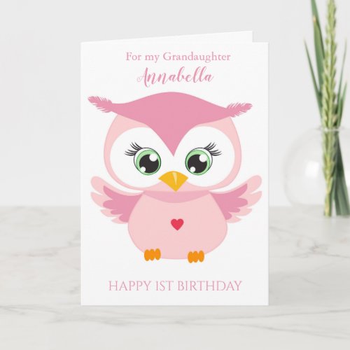 Grandaughter First Birthday Cute Pink Owl Photo