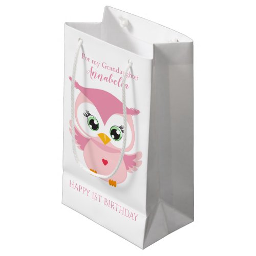 Grandaughter First Birthday Cute Pink Owl Small Gift Bag