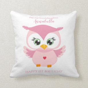 Grandaughter First Birthday Cute Pink Owl Throw Pillow