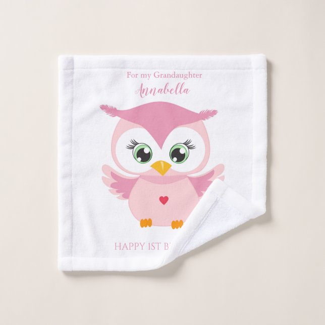 Grandaughter First Birthday Cute Pink Owl Wash Cloth (Wash Cloth)