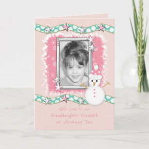 Grandaughter Pink Christmas Photo greeting Holiday Card