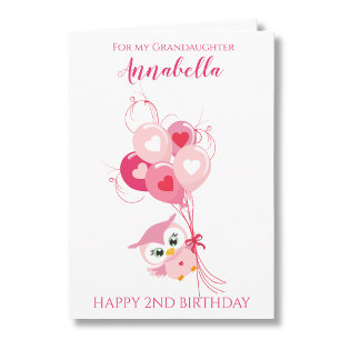 Grandaughter Second Birthday Cute Pink Owl Photo Card